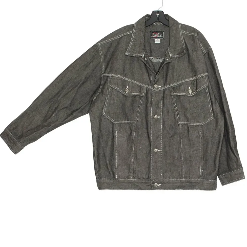 NWOT Webs Mens Denim Jacket Vintage Trucker Jean Button Up Black Size XL FA